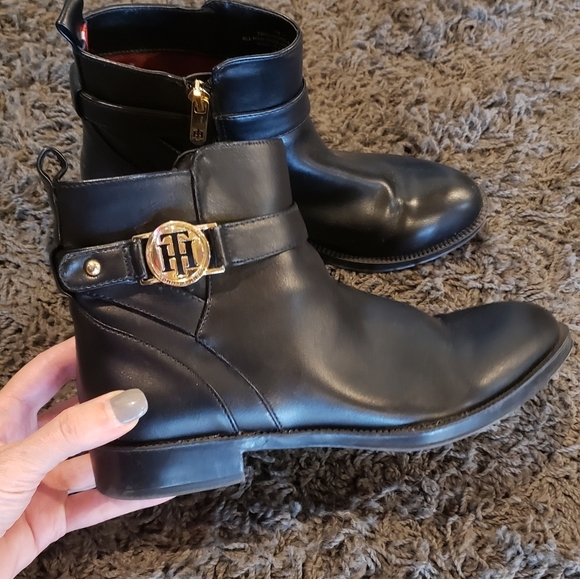 Womens Tommy Hilfiger Ornamented Zip Up Black Bootie - Picture 1 of 9